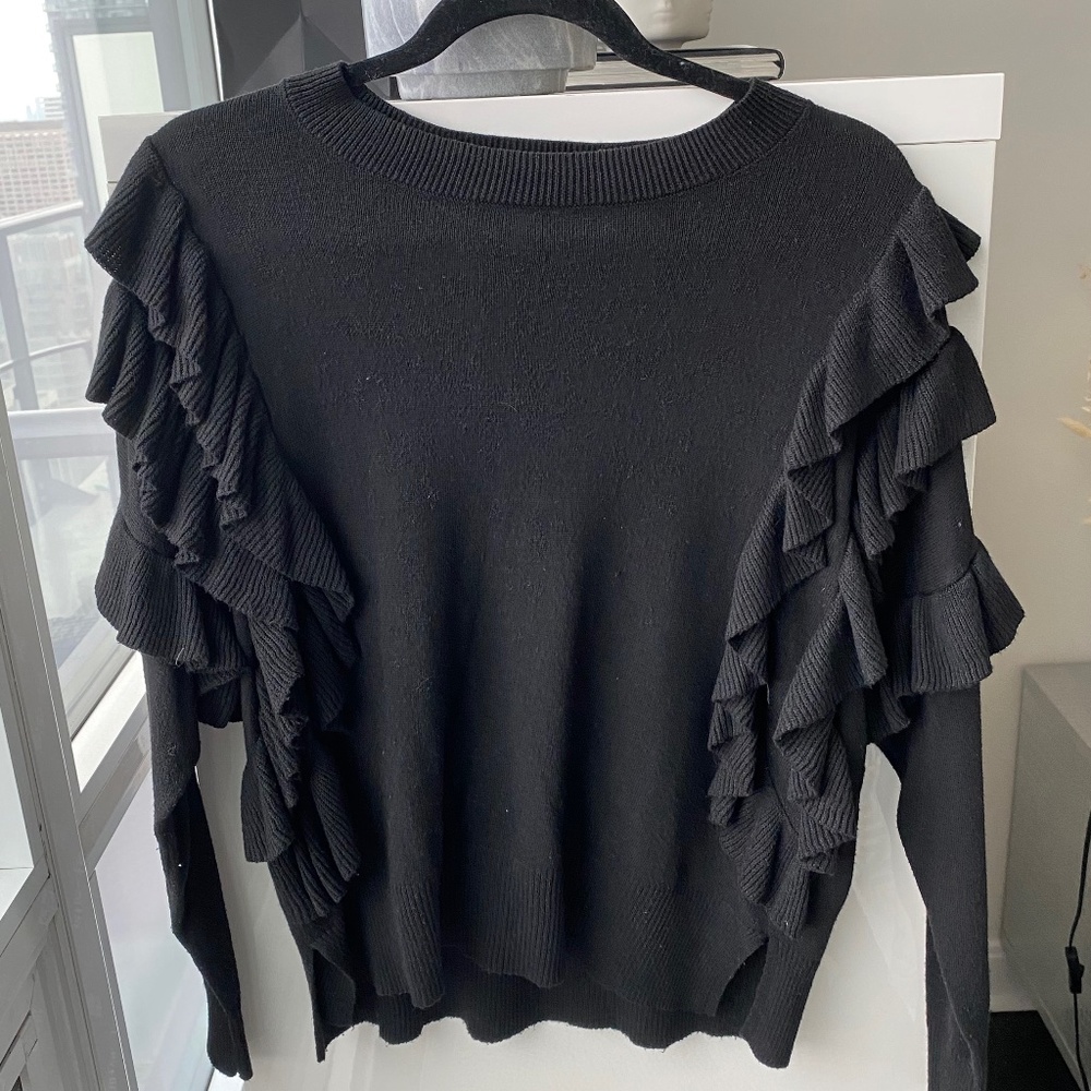 BP Gently Worn Black Ruffle Sleeve Sweater - Size XS